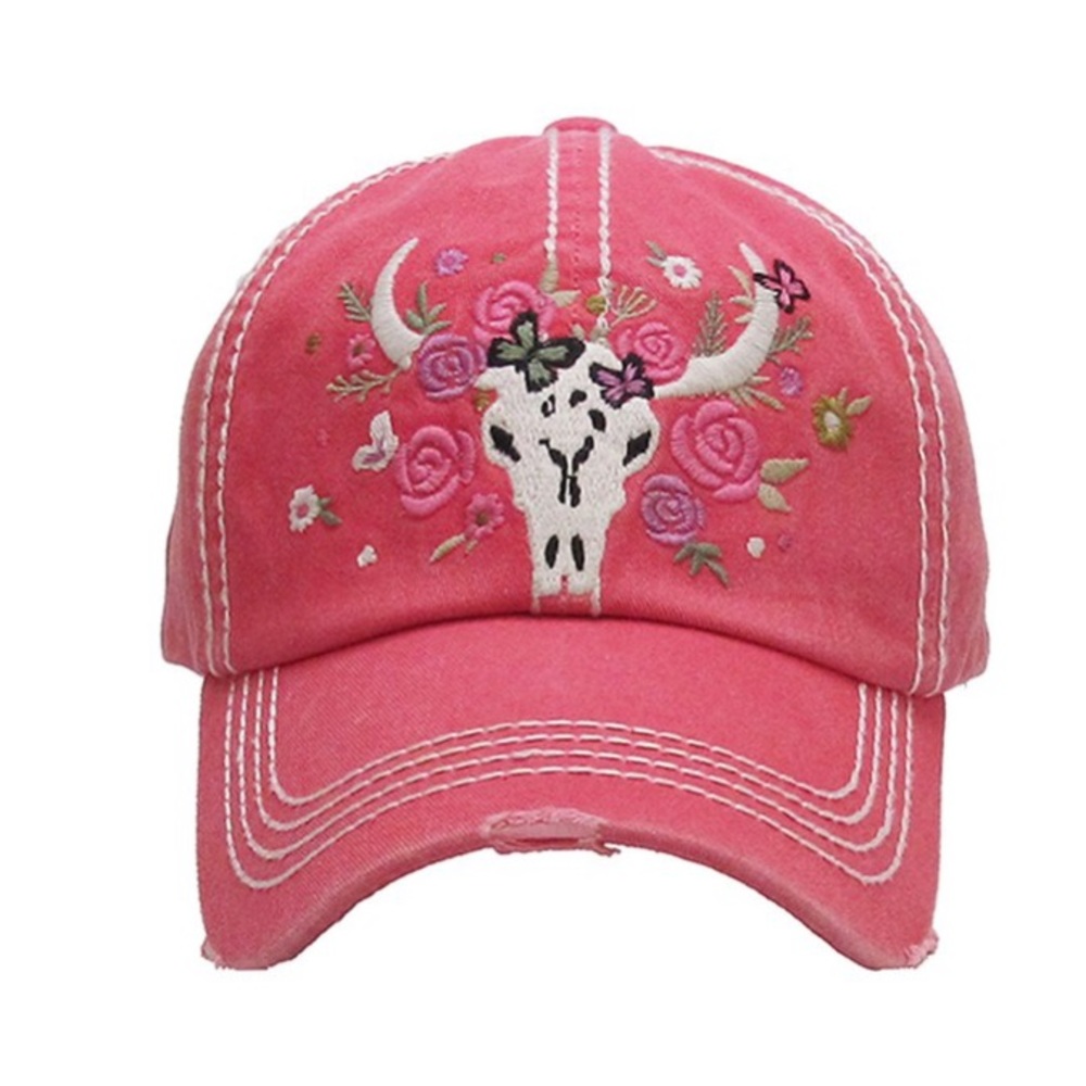 20% off sale! 4-pack pink embroidered floral  cap